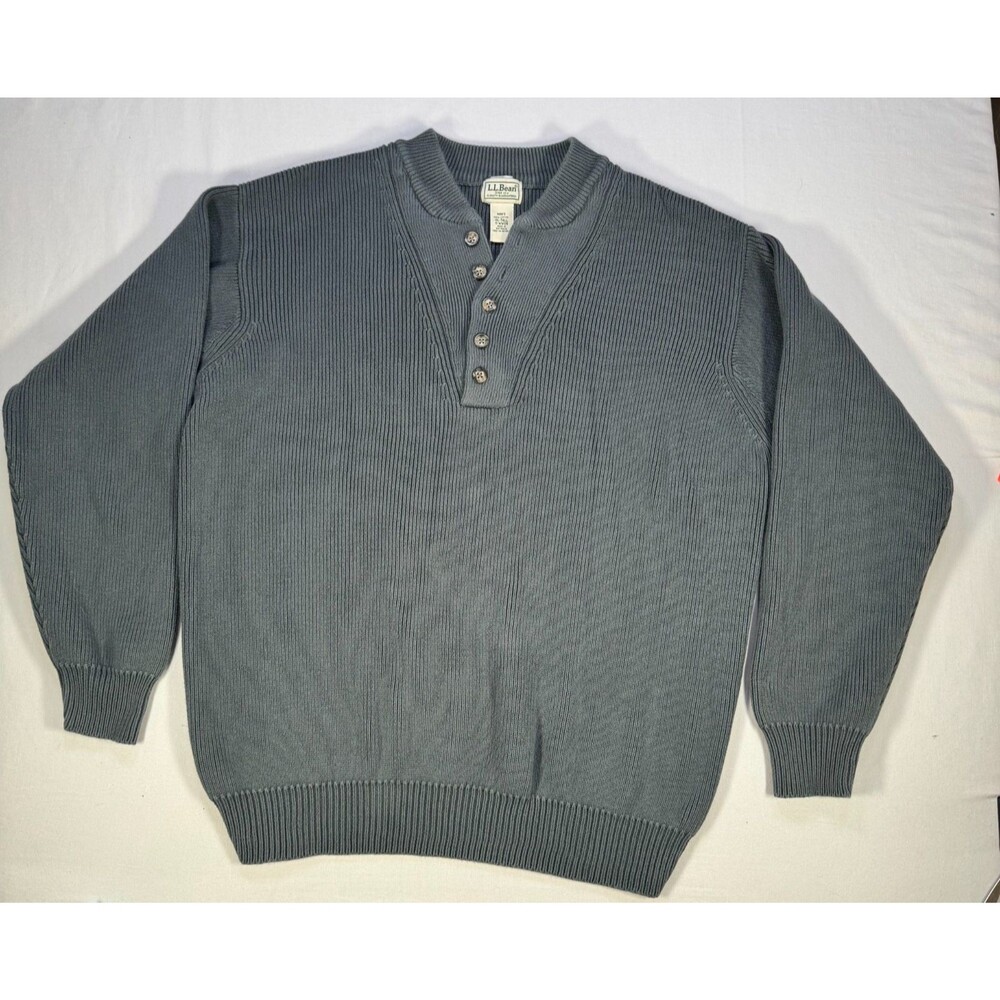 Vintage L.L. Bean Henley 5-BUTTON FISHERMAN Knit Sweater XLT Gray Australia Made